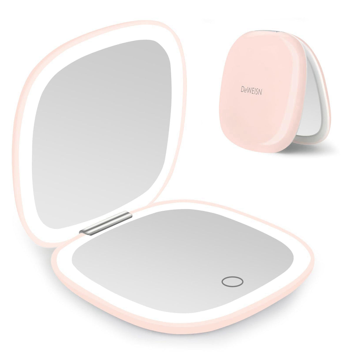deweisn Compact Mirror, Lighted Travel Makeup Mirror with 1X/10X Magnifying Double Sided Dimmable Portable Pocket Mirror