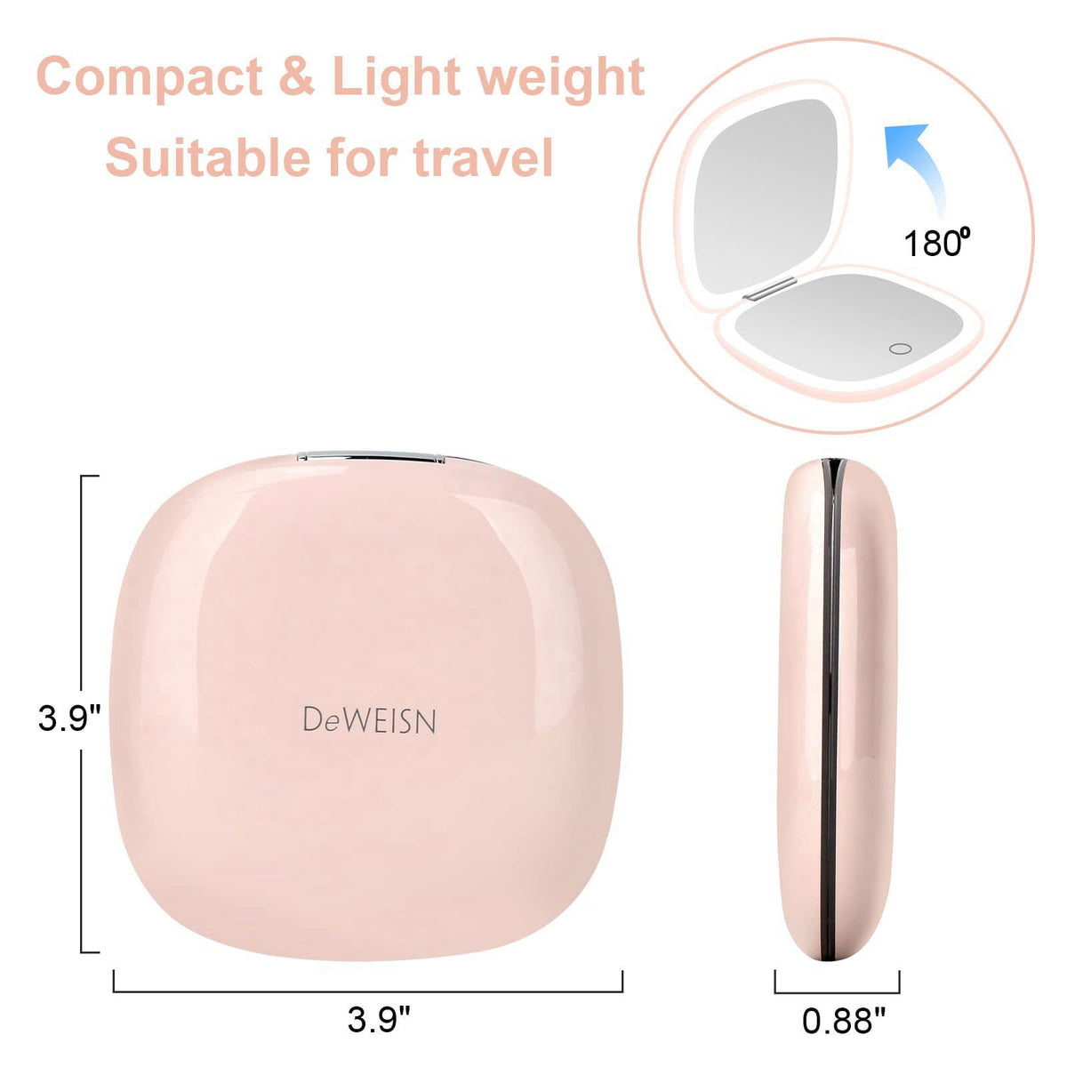 deweisn Compact Mirror, Lighted Travel Makeup Mirror with 1X/10X Magnifying Double Sided Dimmable Portable Pocket Mirror