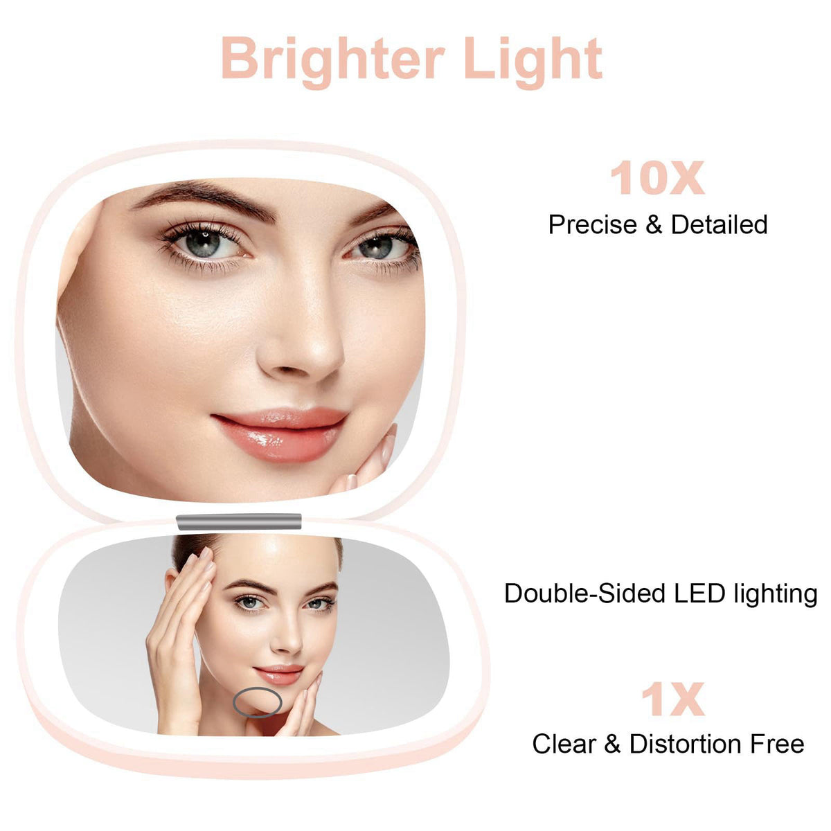 deweisn Compact Mirror, Lighted Travel Makeup Mirror with 1X/10X Magnifying Double Sided Dimmable Portable Pocket Mirror