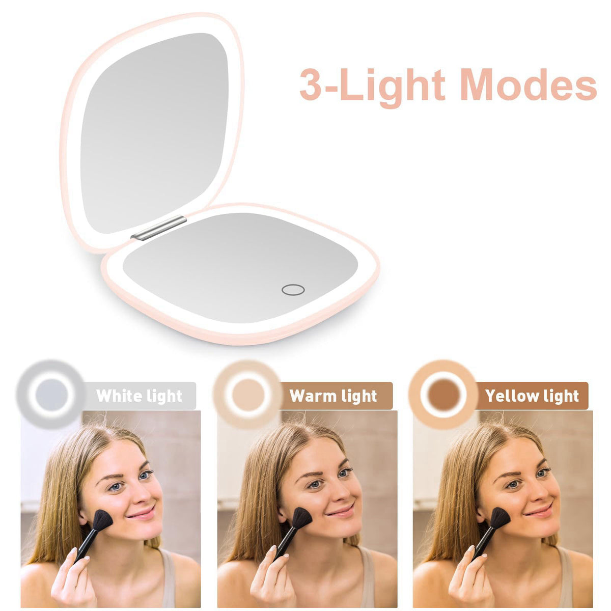 deweisn Compact Mirror, Lighted Travel Makeup Mirror with 1X/10X Magnifying Double Sided Dimmable Portable Pocket Mirror