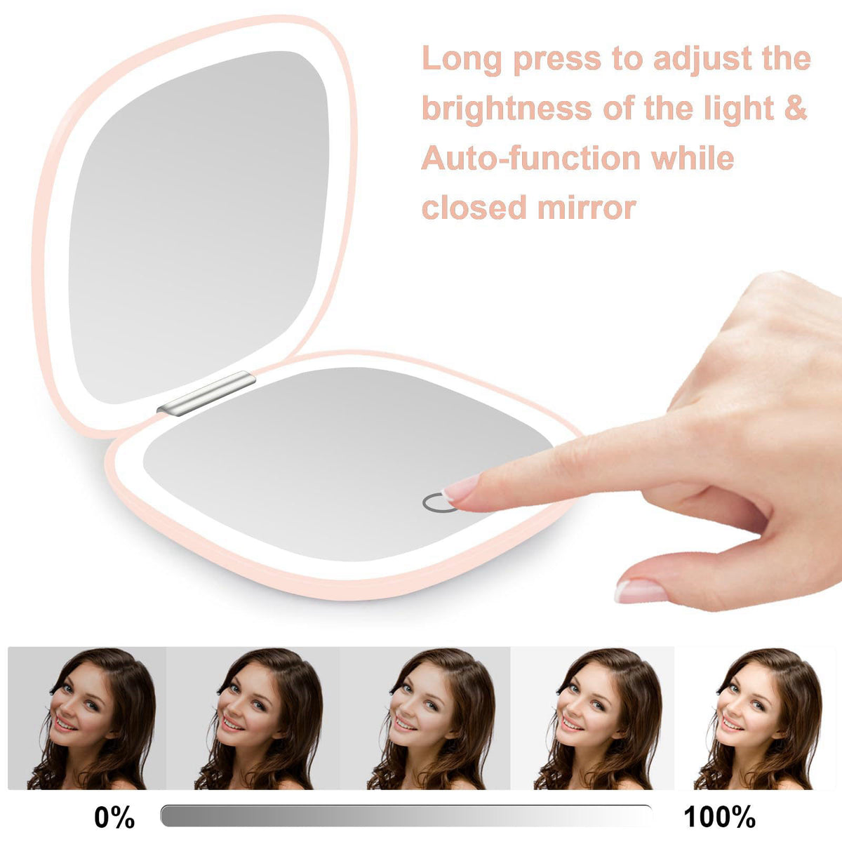 deweisn Compact Mirror, Lighted Travel Makeup Mirror with 1X/10X Magnifying Double Sided Dimmable Portable Pocket Mirror