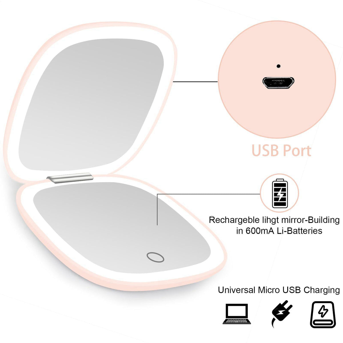deweisn Compact Mirror, Lighted Travel Makeup Mirror with 1X/10X Magnifying Double Sided Dimmable Portable Pocket Mirror