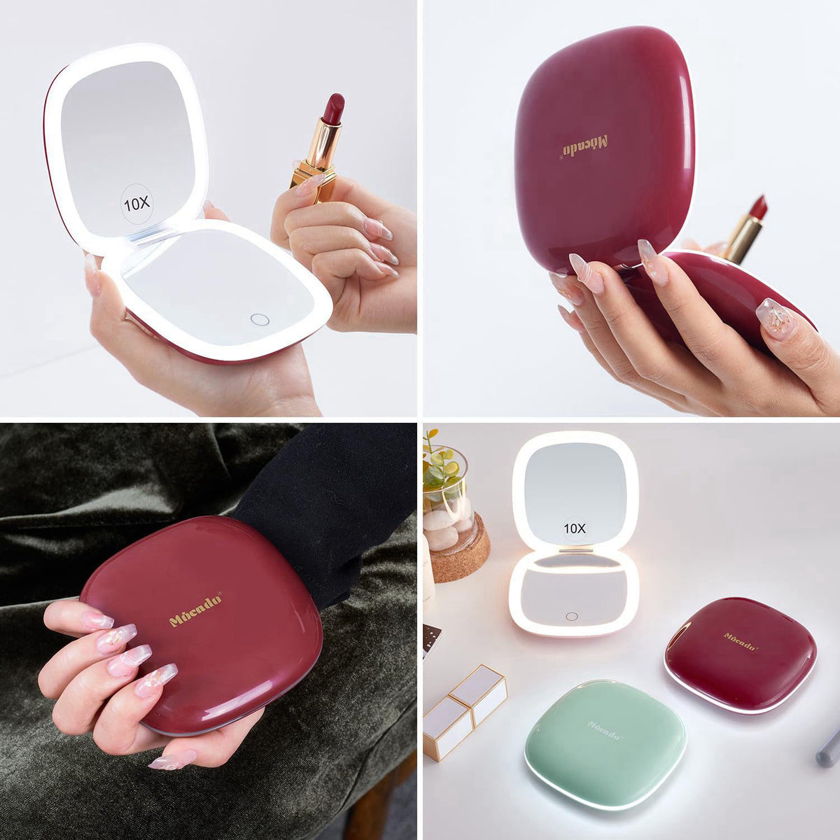 Mocado Compact Mirror with Light-4 Inches Compact 1x/10x Magnifying Mirror – packaging and label