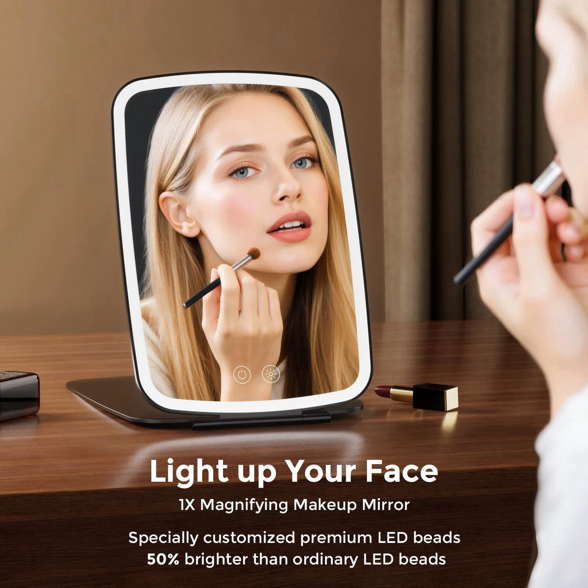 NEZZOE Portable Makeup Mirror, Large Travel Mirror with Light, 10”x7” Black – close-up detail