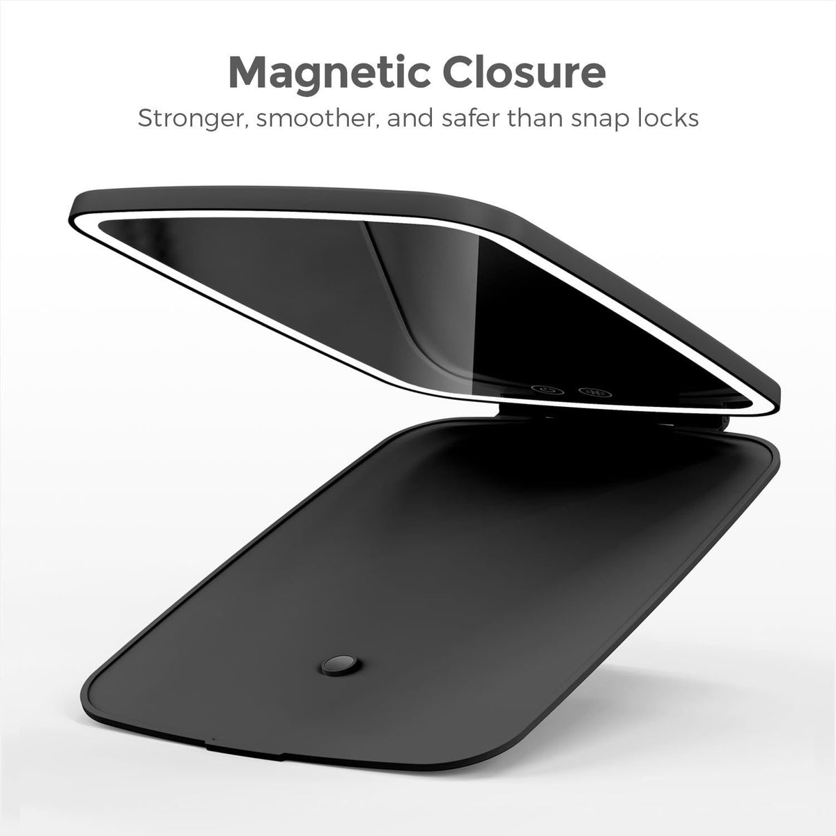 NEZZOE Portable Makeup Mirror, Large Travel Mirror with Light, 10”x7” Black – packaging and label