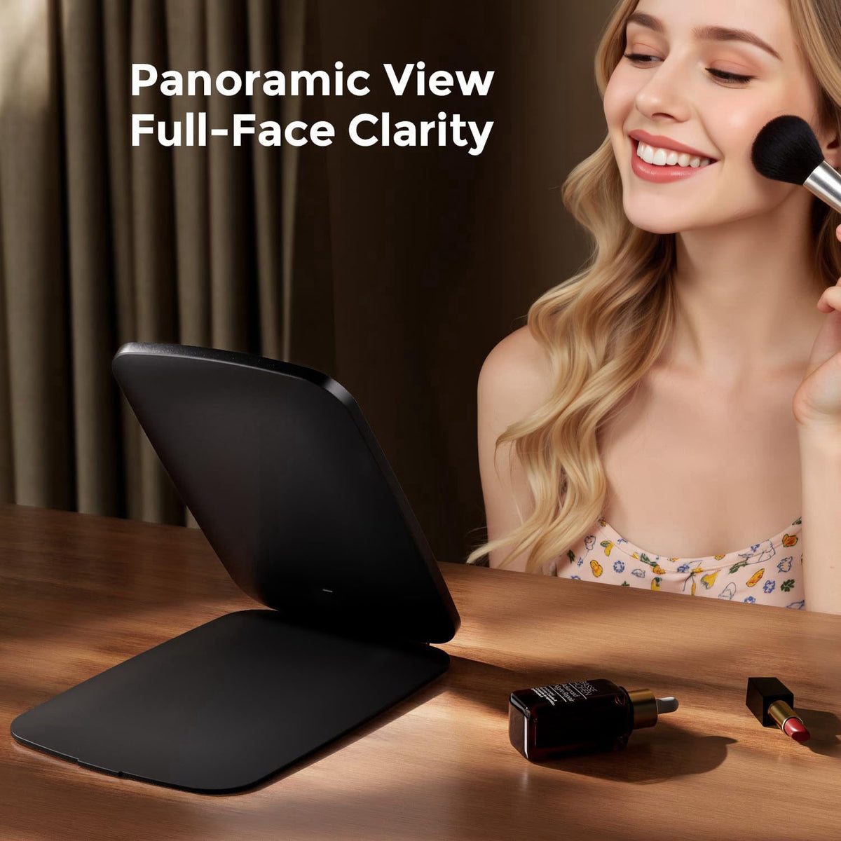 NEZZOE Portable Makeup Mirror, Large Travel Mirror with Light, 10”x7” Black – back view and specifications