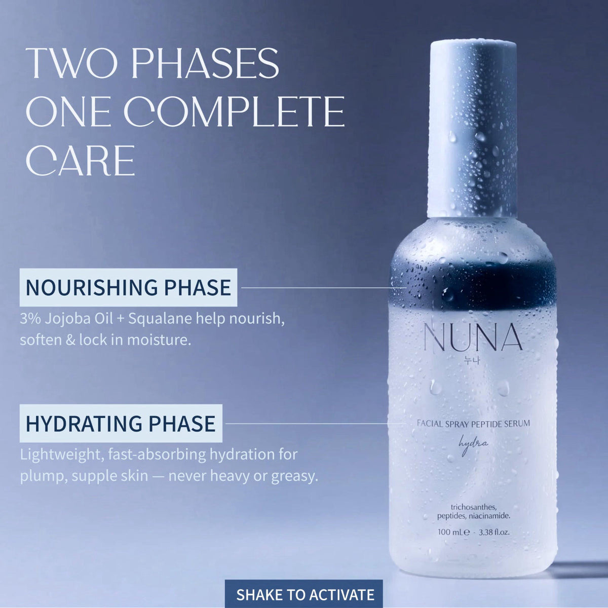 NUNA Ultra Hydrating Face Serum Spray with Peptides, Niacinamide, Hyaluronic Acid & Botanical Extracts – Korean Lightwei
