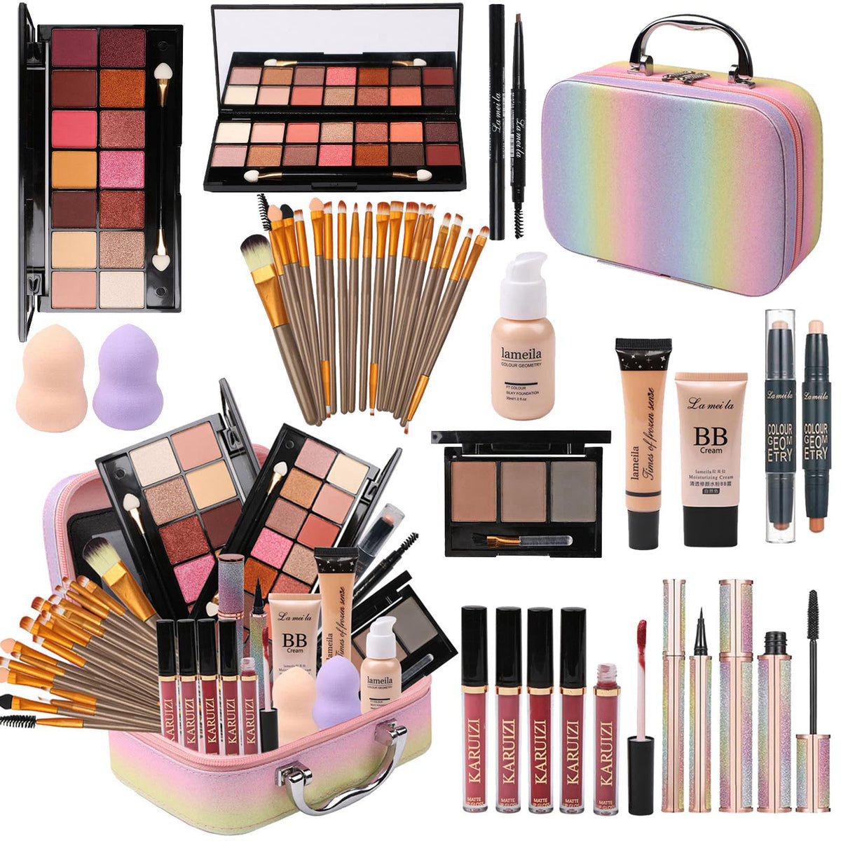 MTDXILTAI Makeup Set for Girls, Rainbow Makeup Kit, Beauty Boxes with Brushes and Cosmetics, Fashionable Makeup Case Org