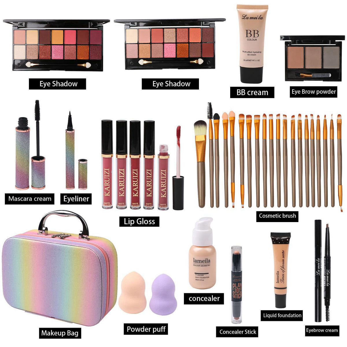 MTDXILTAI Makeup Set for Girls, Rainbow Makeup Kit, Beauty Boxes with Brushes and Cosmetics, Fashionable Makeup Case Org