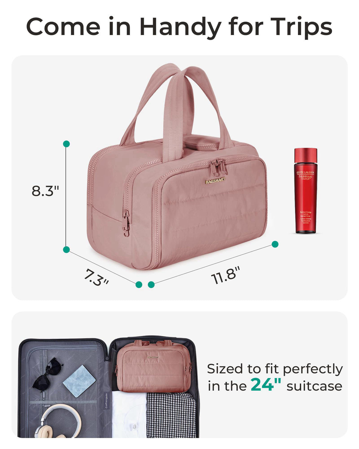 BAGSMART Travel Toiletry Bag, Lightweight Large Wide-open Travel Bag for Women, Puffy Cosmetic Makeup Bag Organizer with
