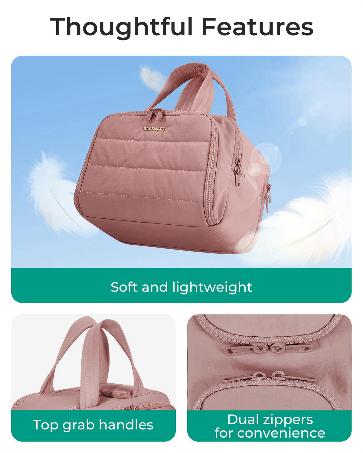 BAGSMART Travel Toiletry Bag, Lightweight Large Wide-open Travel Bag for Women, Puffy Cosmetic Makeup Bag Organizer with