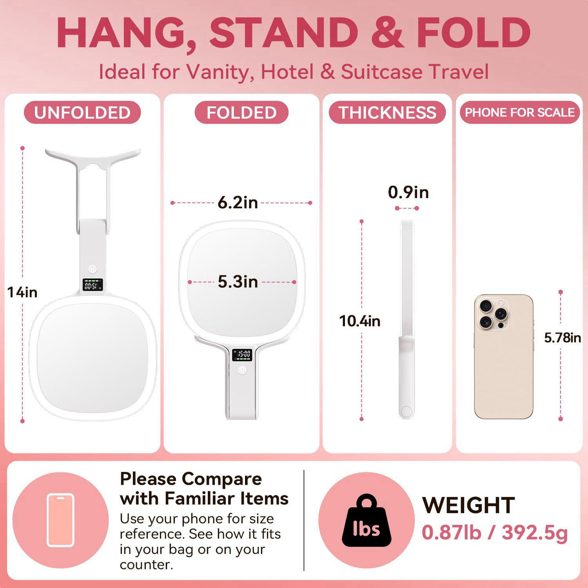 Auxmir 30X/1X Travel Makeup Mirror with Lights, LED Display, 3 Color Modes – close-up detail in White