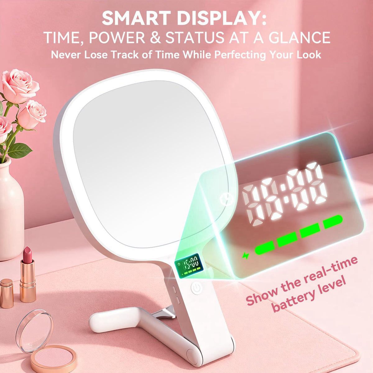 Auxmir 30X/1X Travel Makeup Mirror with Lights, LED Display, 3 Color Modes – alternate angle