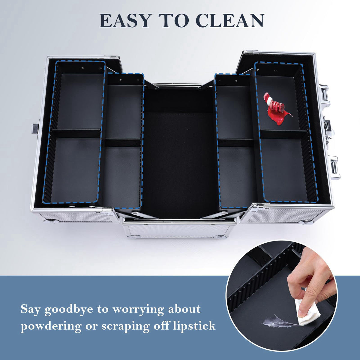 FRENESSA Makeup Train Case Makeup Organizer Box Portable Cosmetic Travel Case with Lock 4 Trays Aluminum Hard Vanity Box