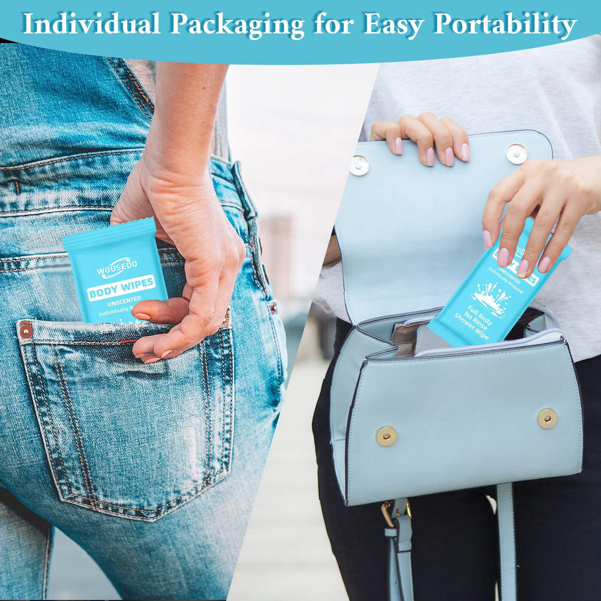 WOUSEDO 300 Pack Ultra Thick Body Wipes Individually Wrapped, Size 7.87" x 9.45" – full view