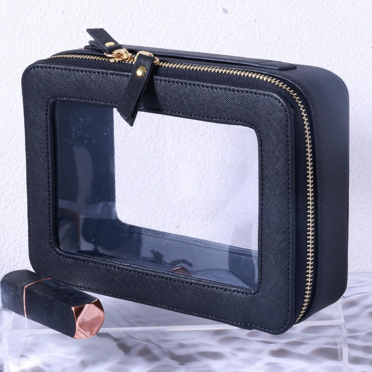 SANHECUN Toiletry bag waterproof cosmetic organizer with handle lagre opening for travelling car organizers(Black) – clo