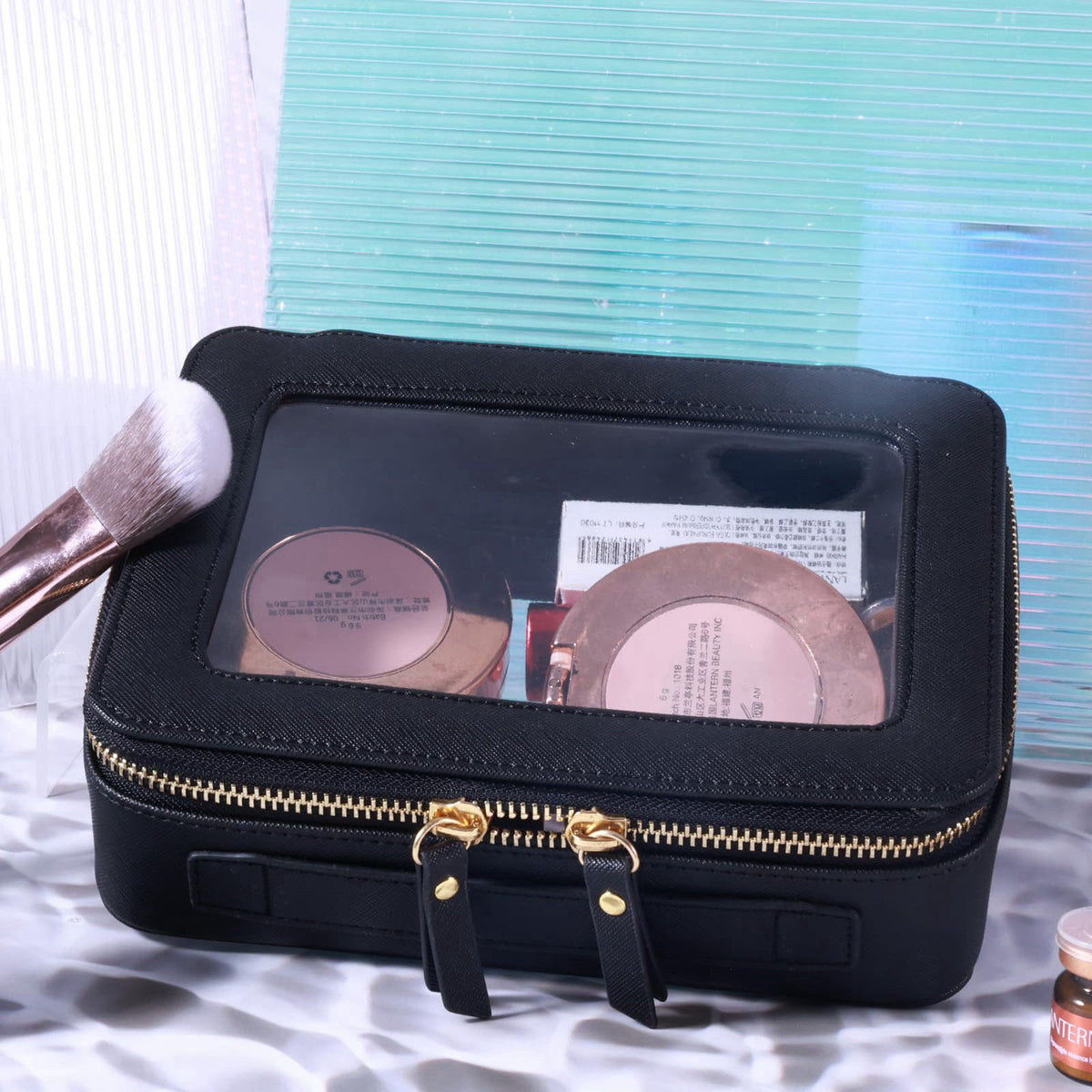 SANHECUN Toiletry bag waterproof cosmetic organizer with handle lagre opening for travelling car organizers(Black) – bac