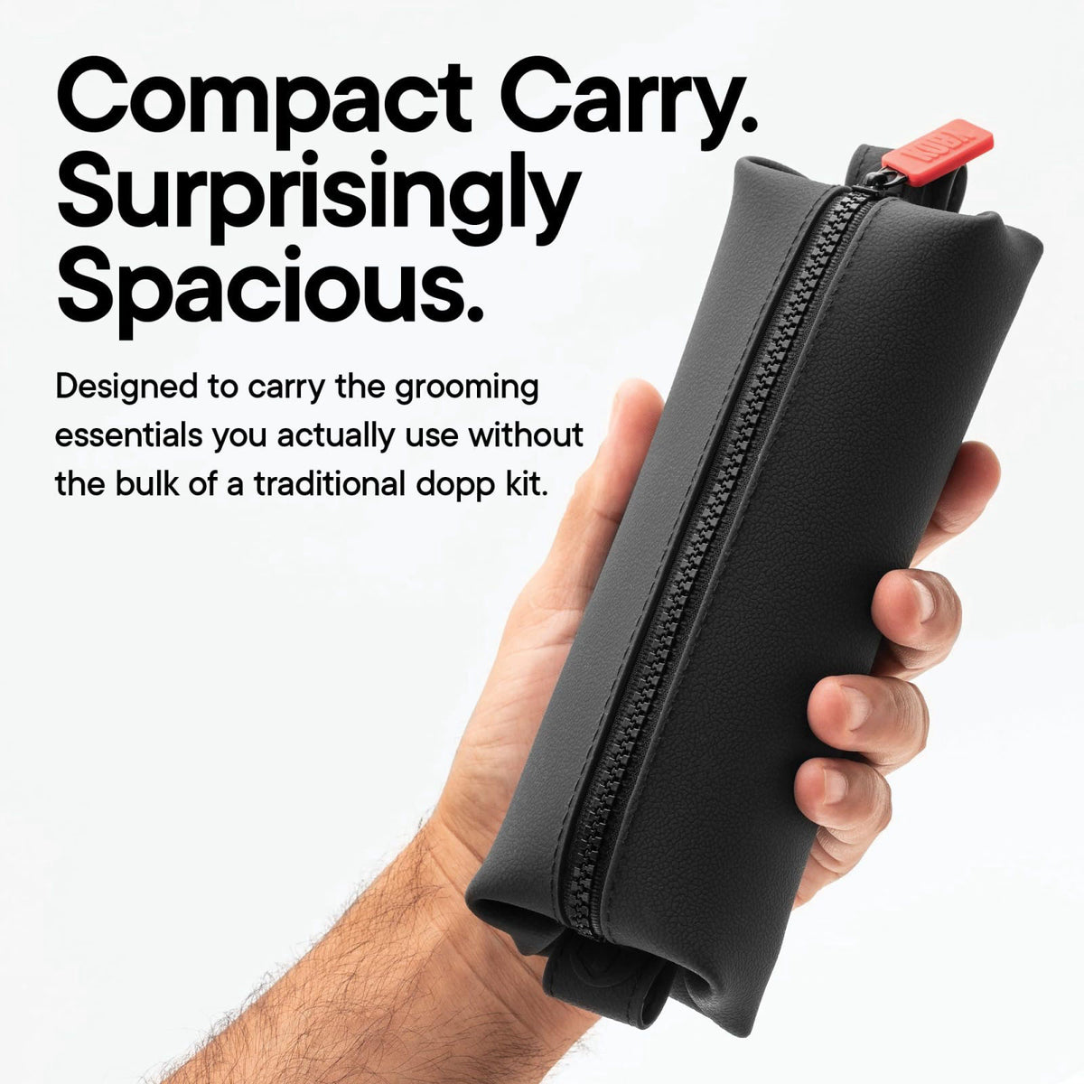 TOOLETRIES The Koby Dopp Kit Toiletry Bag- Mini 8.5" x 2.75" x 2", Charcoal – packaging and label