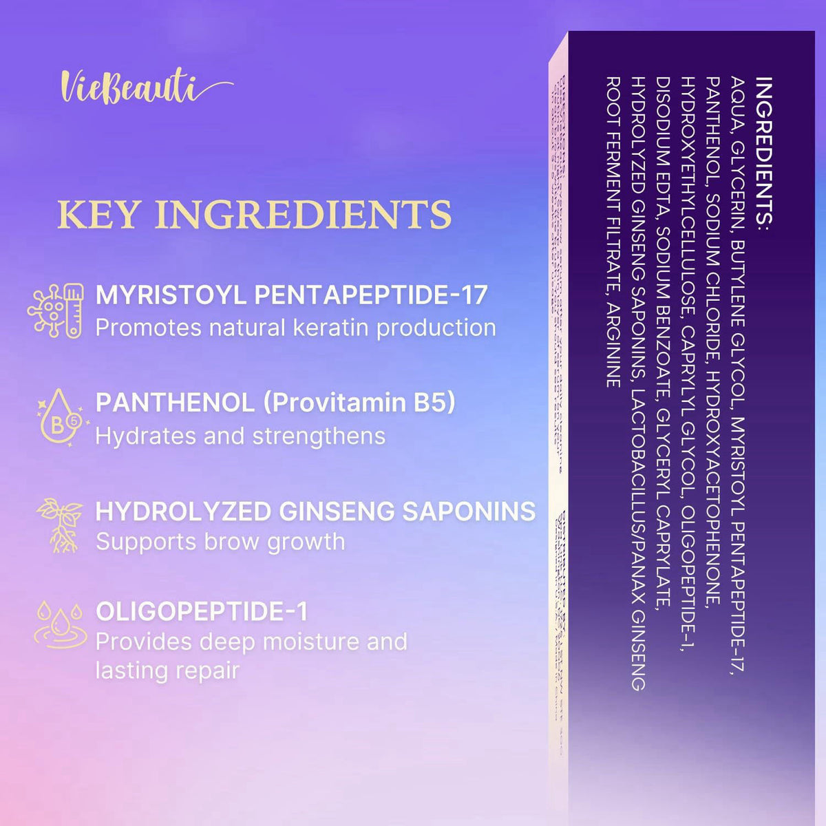 VieBeauti EyeLash Growth Serum for Longer Fuller Thicker Looking Lashes 3mL – packaging and label
