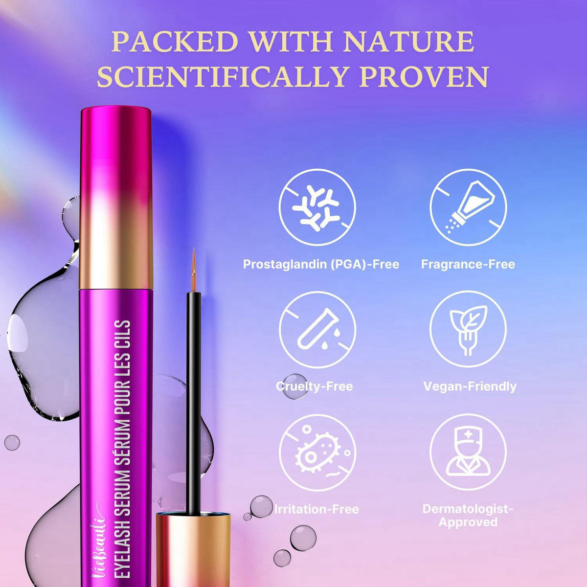 VieBeauti EyeLash Growth Serum for Longer Fuller Thicker Looking Lashes 3mL – full view