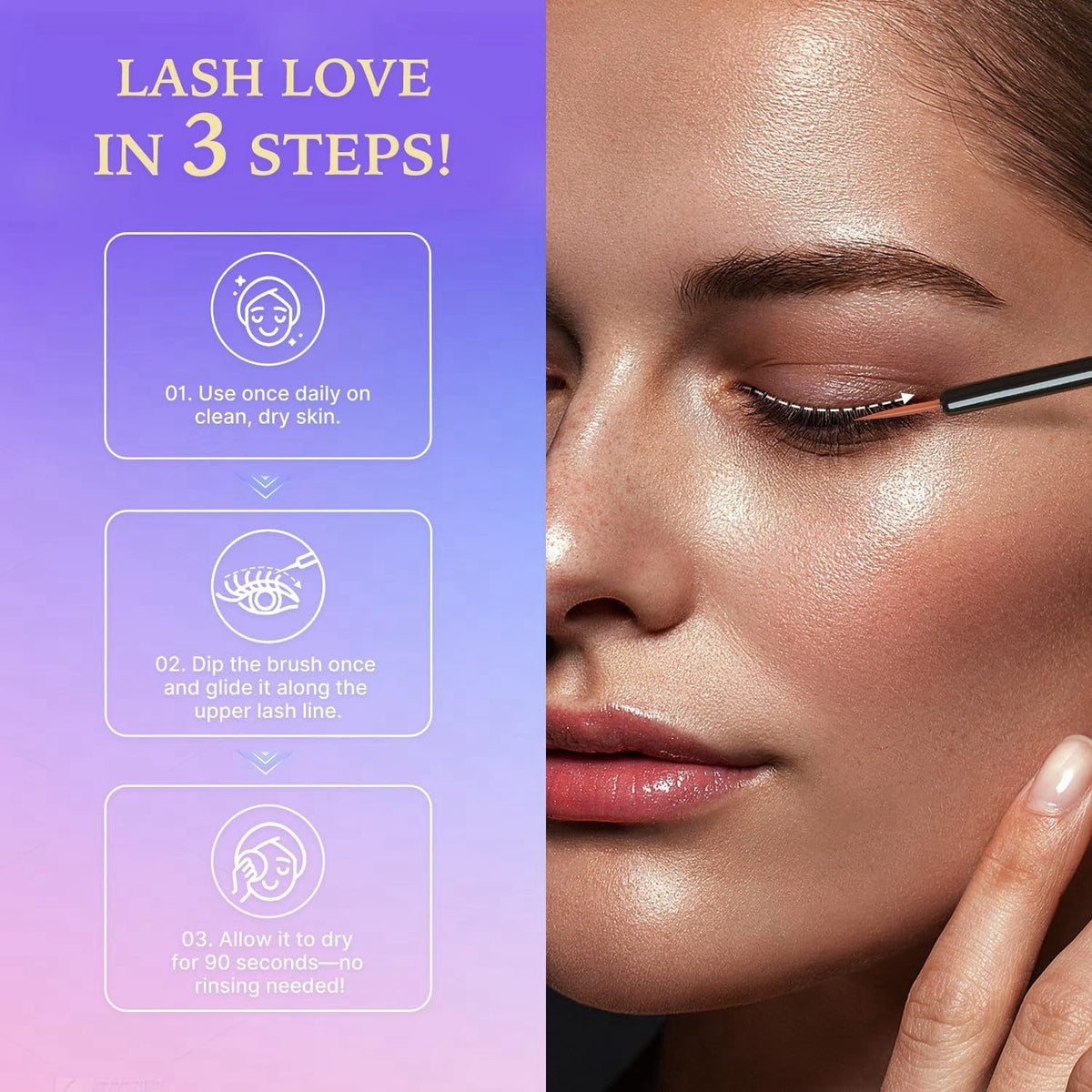 VieBeauti EyeLash Growth Serum for Longer Fuller Thicker Looking Lashes 3mL – back view and specifications