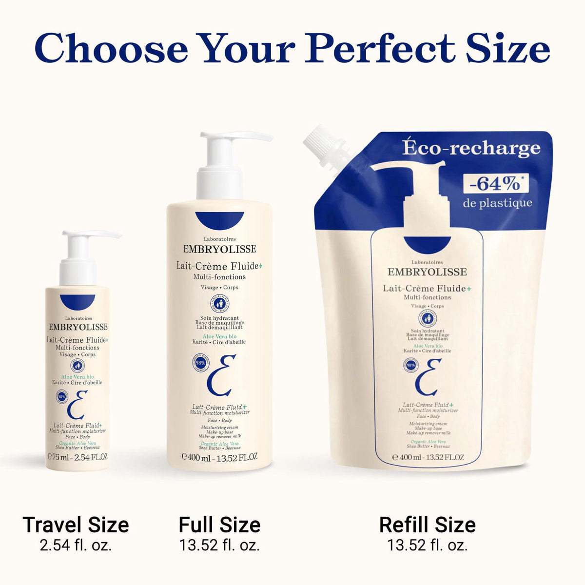 Embryolisse Lait-Crème Fluid+ Face & Body Cream, Multi-Use Lightweight Moisturizer with Shea Butter & Aloe Vera. Fast Ab