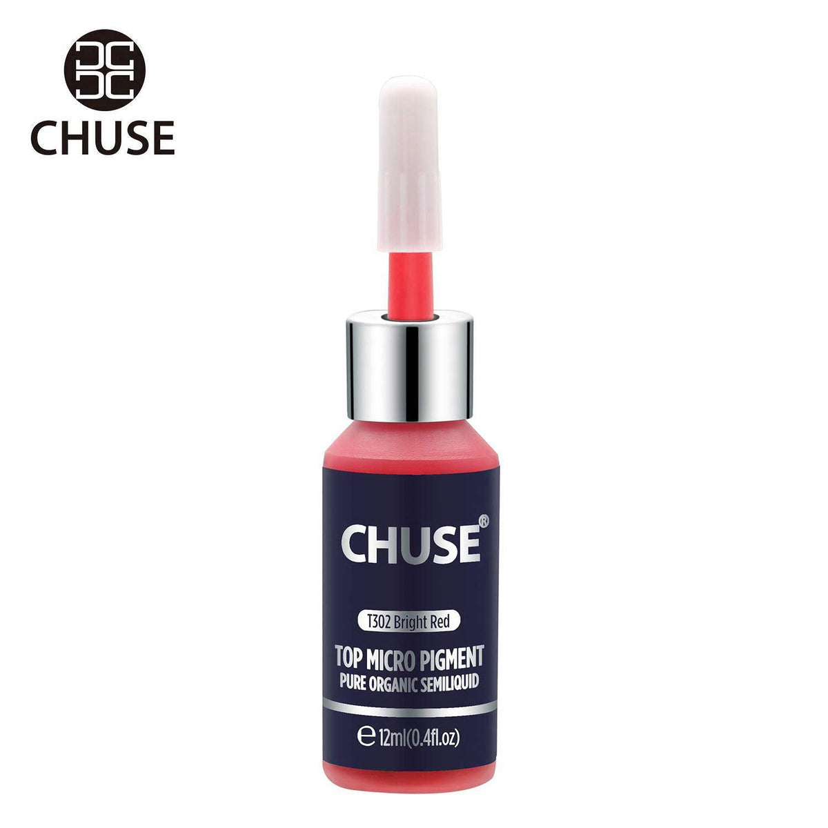 CHUSE PMU Lip Pigments 0.4oz/12ml (T302 Bright Red) – back view and specifications