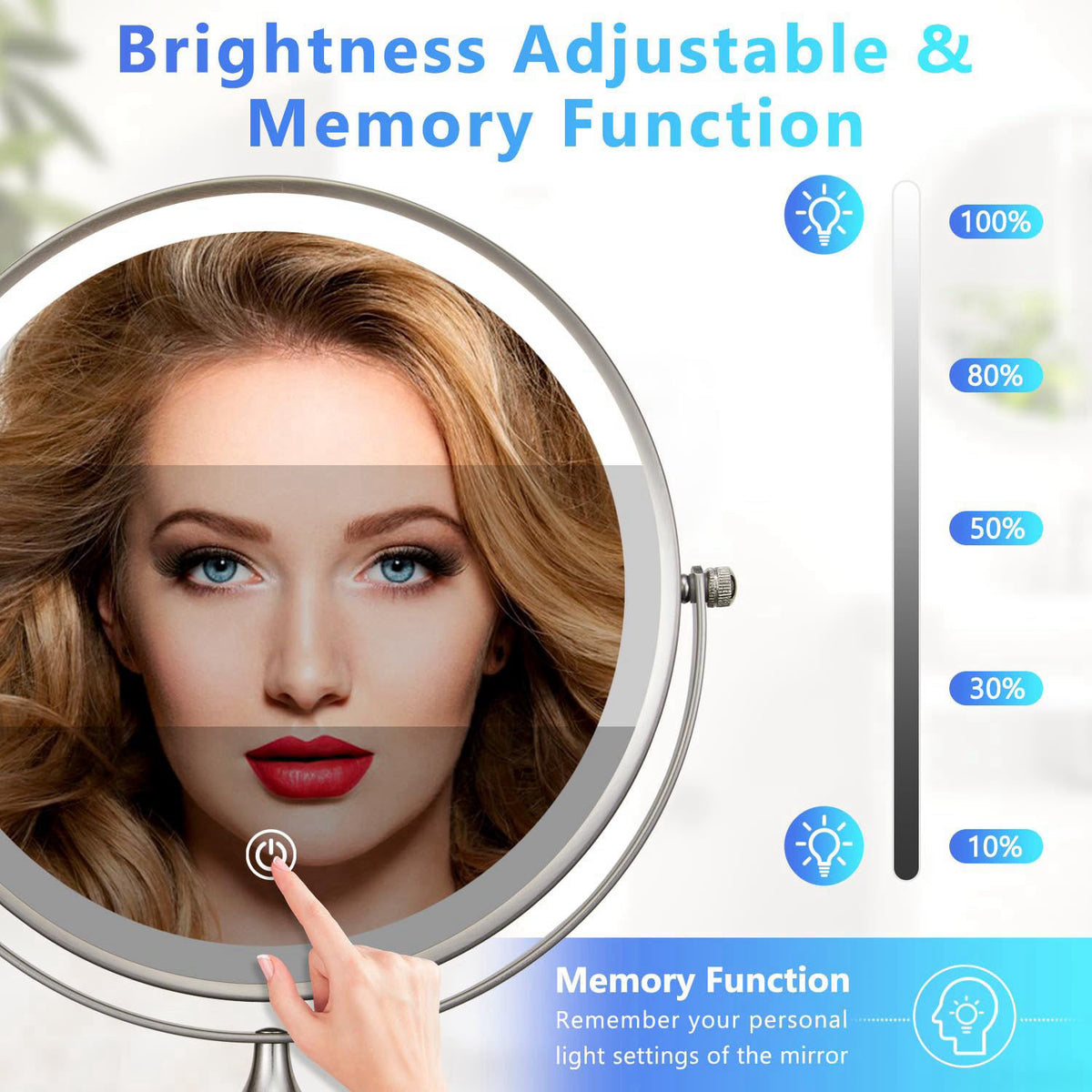 ALHAKIN 9" Wall Mounted Lighted Makeup Mirror, Rechargeable 1X/15X Magnifying Mirror with 3 Color Lights Dimmable, 3