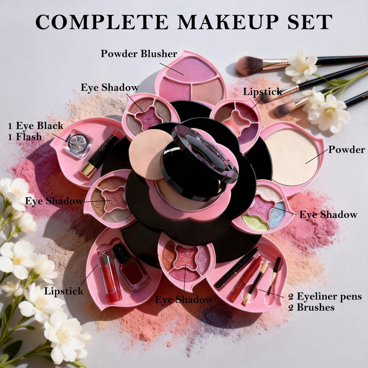 SGRAMSTORG Flower Makeup Kit for Girls - Complete All-in-One Makeup Kit for Teens and Women With 3 Tier Flower Case, 16 