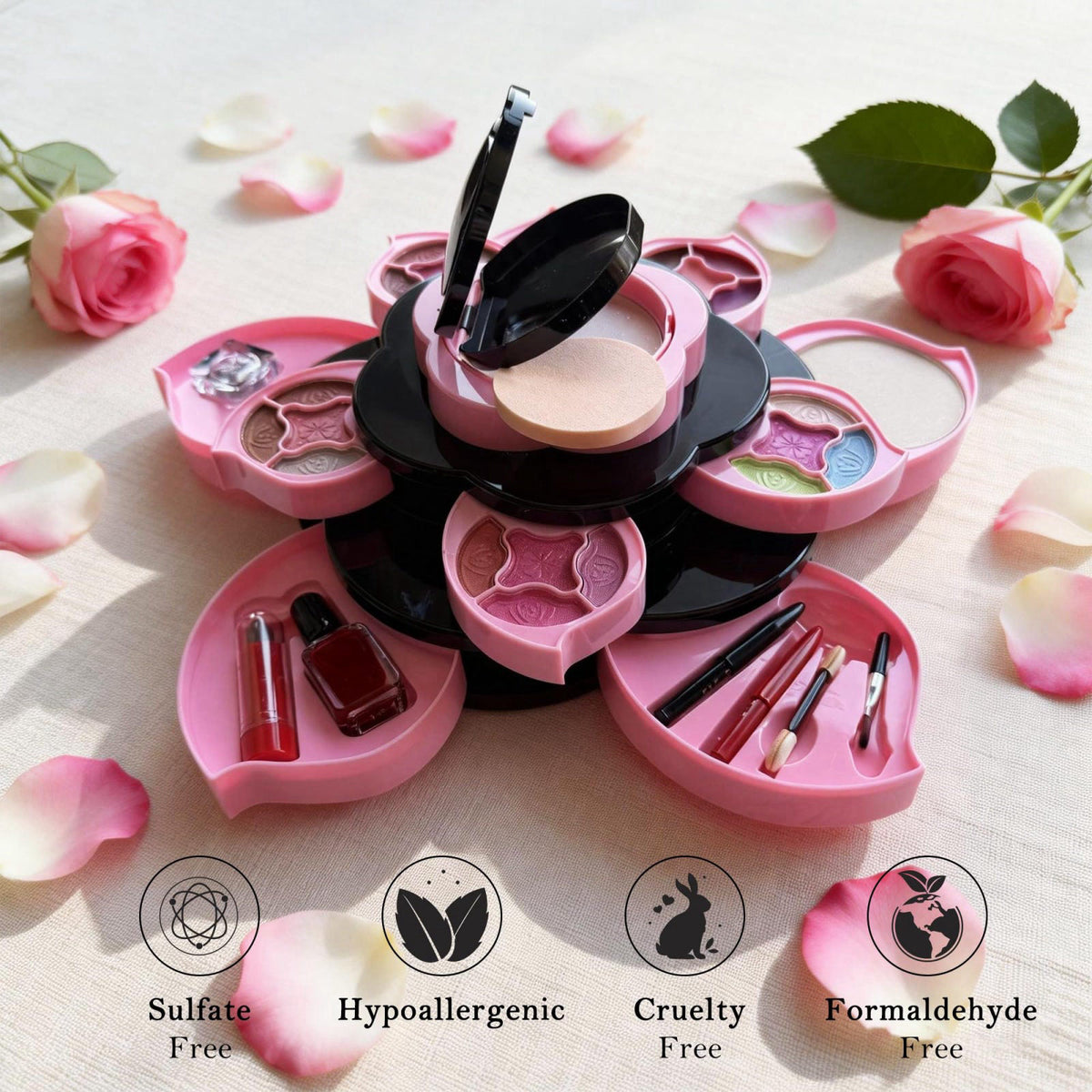 SGRAMSTORG Flower Makeup Kit for Girls - Complete All-in-One Makeup Kit for Teens and Women With 3 Tier Flower Case, 16 
