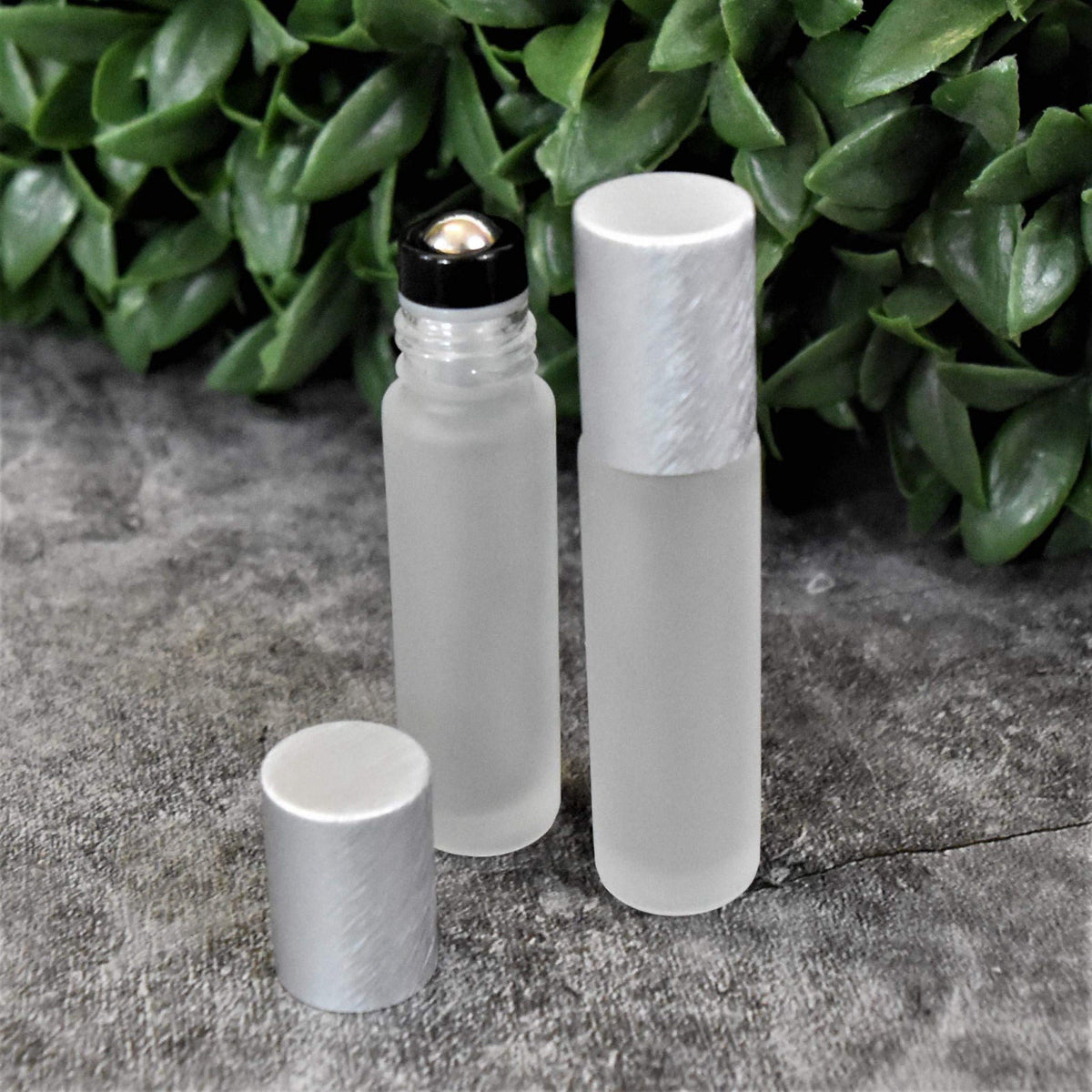 Holistic Oils 12-Pack Frosted Clear Glass Roller Bottles with Brushed Silver Leakproof Caps – Premium Quality Empty Roll