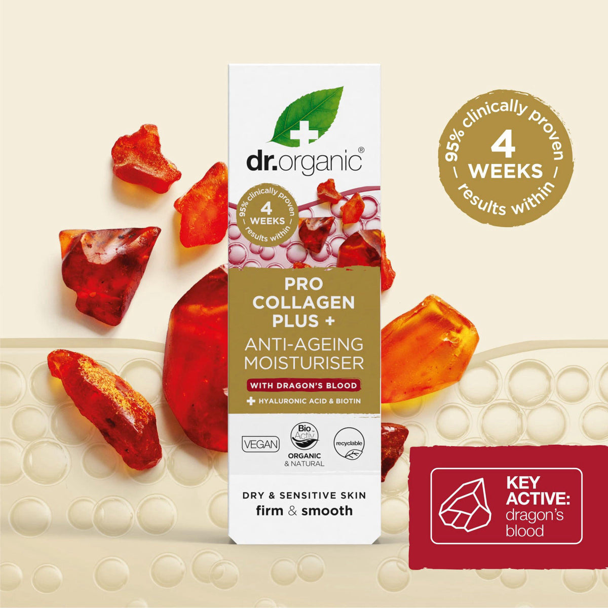 Dr. Organic Pro Collagen Plus + Anti-Ageing Moisturiser with Dragon’s Blood | Reduces Wrinkles, (Dry & Sensitive Skin) N