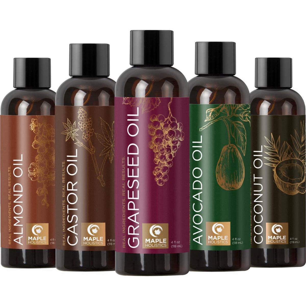 Maple Holistics Pure Carrier Oils for Essential Oils - DIY Skin Care Set with Hair Oils Skin Oils for Body Care Moisturi