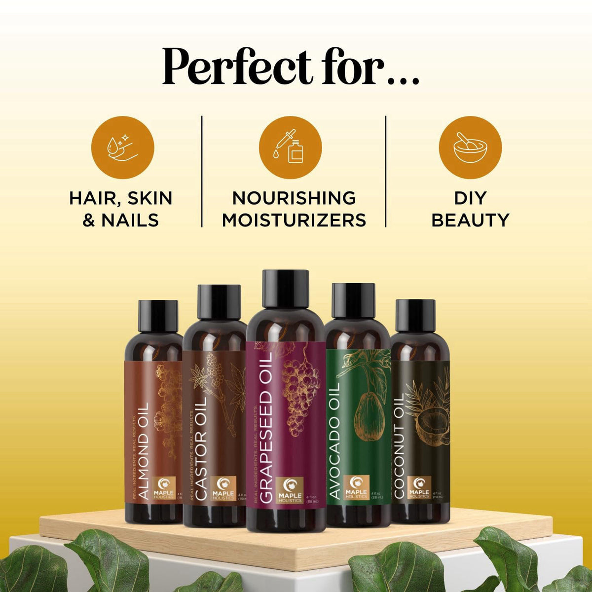 Maple Holistics Pure Carrier Oils for Essential Oils - DIY Skin Care Set with Hair Oils Skin Oils for Body Care Moisturi