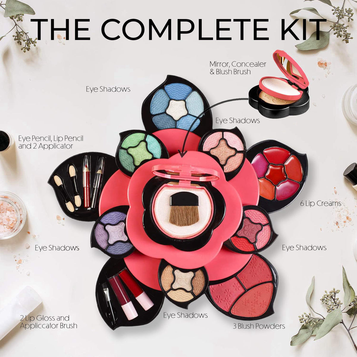 Toysical Makeup Kit for Teens - Flower Palette Gift Set for Teen Girls and Women - Makeup for Girls 10-12 - Petals Expan