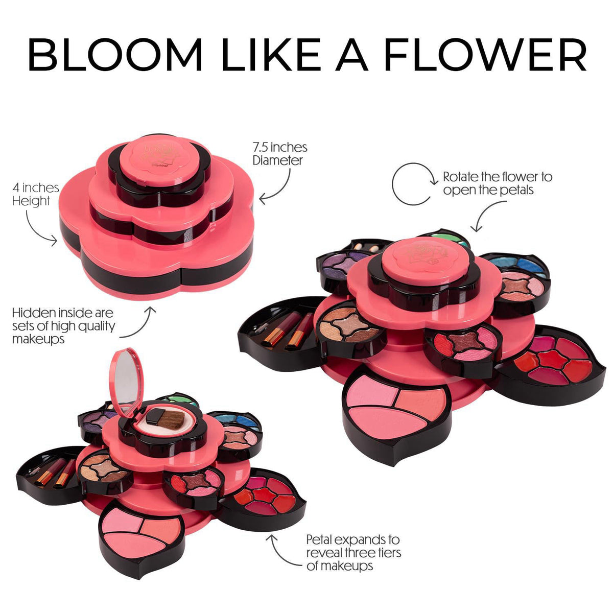 Toysical Makeup Kit for Teens - Flower Palette Gift Set for Teen Girls and Women - Makeup for Girls 10-12 - Petals Expan
