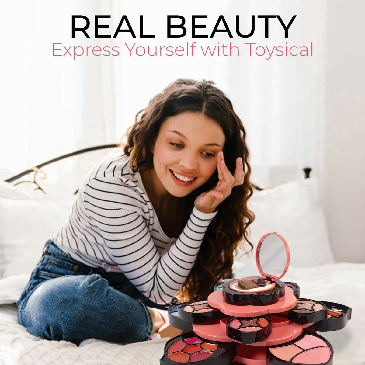 Toysical Makeup Kit for Teens - Flower Palette Gift Set for Teen Girls and Women - Makeup for Girls 10-12 - Petals Expan