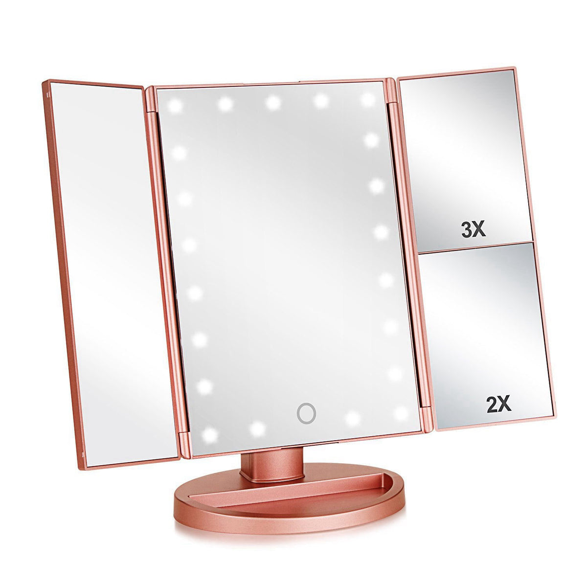 Flymiro Tri-fold Lighted Vanity Makeup Mirror with 3x/2x Magnification,Light up Mirror for Makeup,Touch Screen 21 LEDs,1