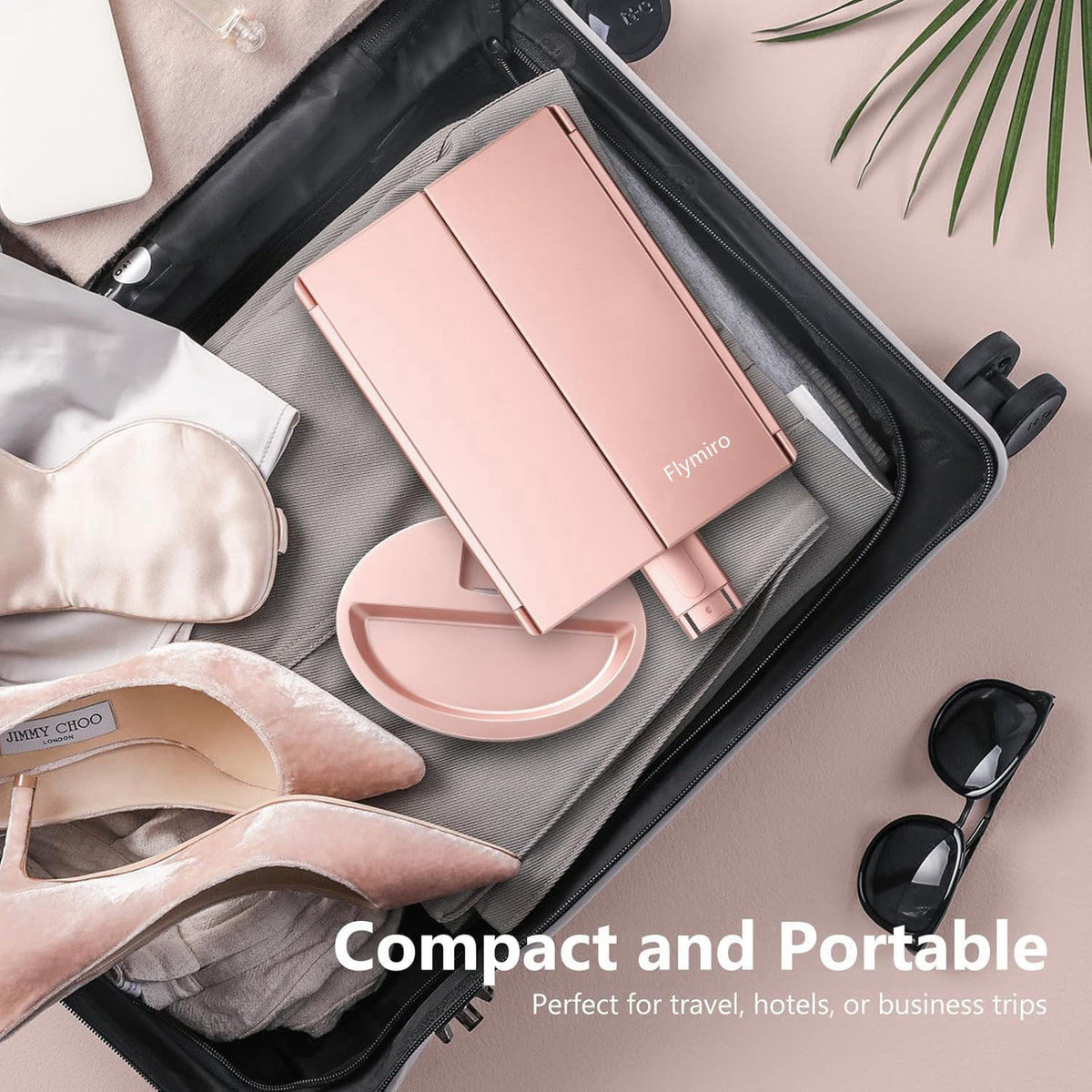 Flymiro Tri-fold Lighted Vanity Makeup Mirror with 3x/2x Magnification,Light up Mirror for Makeup,Touch Screen 21 LEDs,1