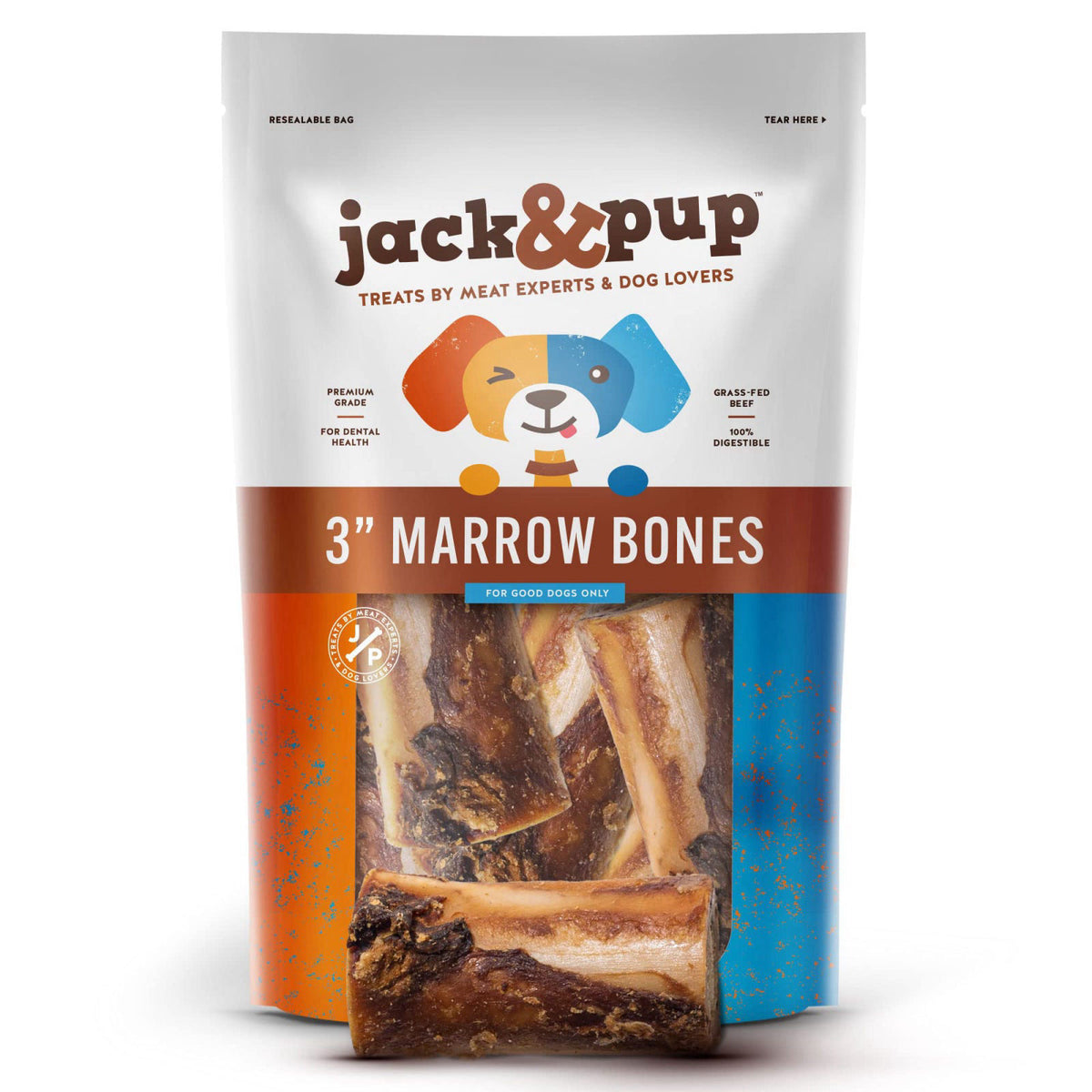 Jack&Pup Marrow Bones for Large Dogs, 6-Inch (6 Pack), 100% Natural – Large