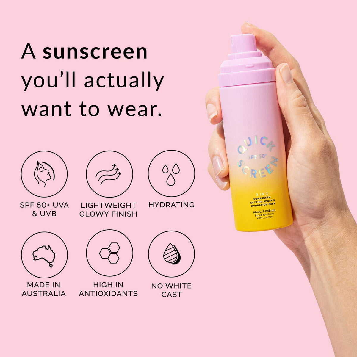 The Quick Flick QUICK FLICK 3-in-1 SPF 50+ Sunscreen, Setting Spray & Hydration Mist | Ultra-Lightweight, Fast Absorbing