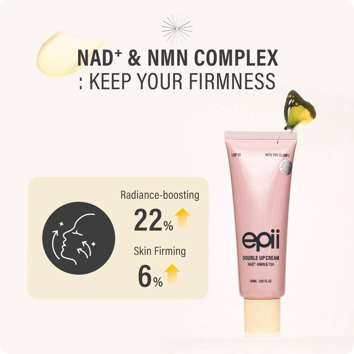 epii Double Up Cream - Firming Face Moisturizer for Aging Skin with NAD+ NMN TXA Niacinamide & 15% Squalane - Korean Ski