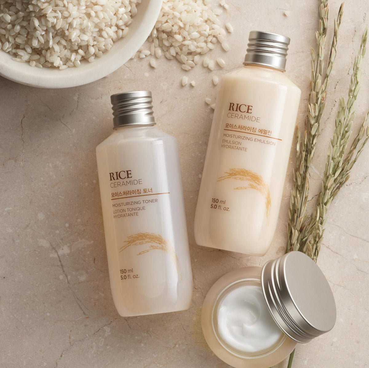 THE FACE Shop Rice Ceramide Skincare Set, Travel Size – close-up detail