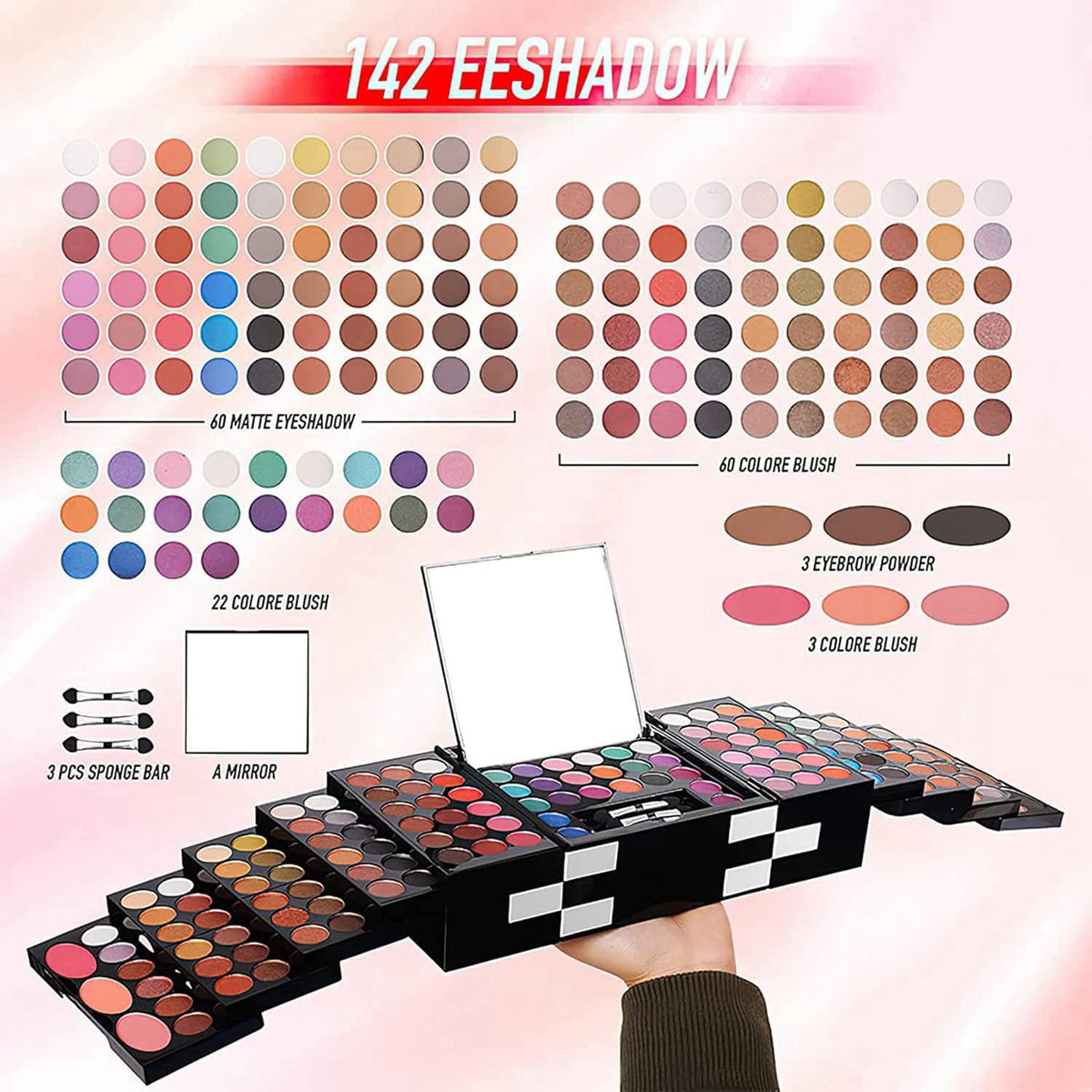 MISS ROSE M 148 Colors Makeup Pallet,Professional Makeup Kit for Women Full Kit,All in One Makeup Sets for Women&Beginne