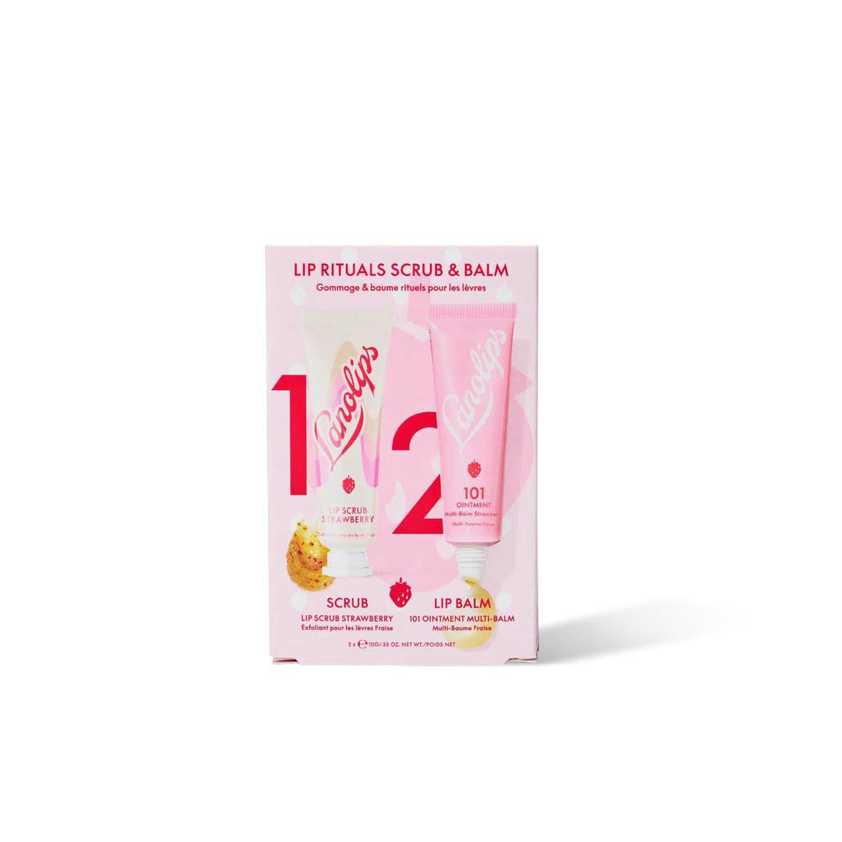 Lanolips Strawberry Lip Scrub & Lip Balm Set - Lip Rituals Lip Care Kit Infused with Pure Lanolin & Strawberry Extract -