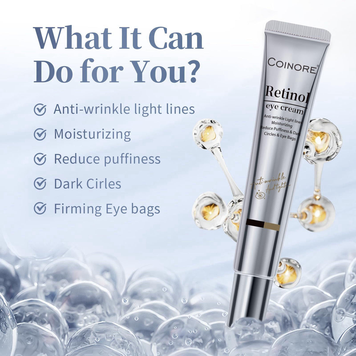coinore Retinol Under Eye Cream - Anti-Aging Treatment for Dark Circles, Puffiness & Wrinkles, Gentle Formula for Men & 