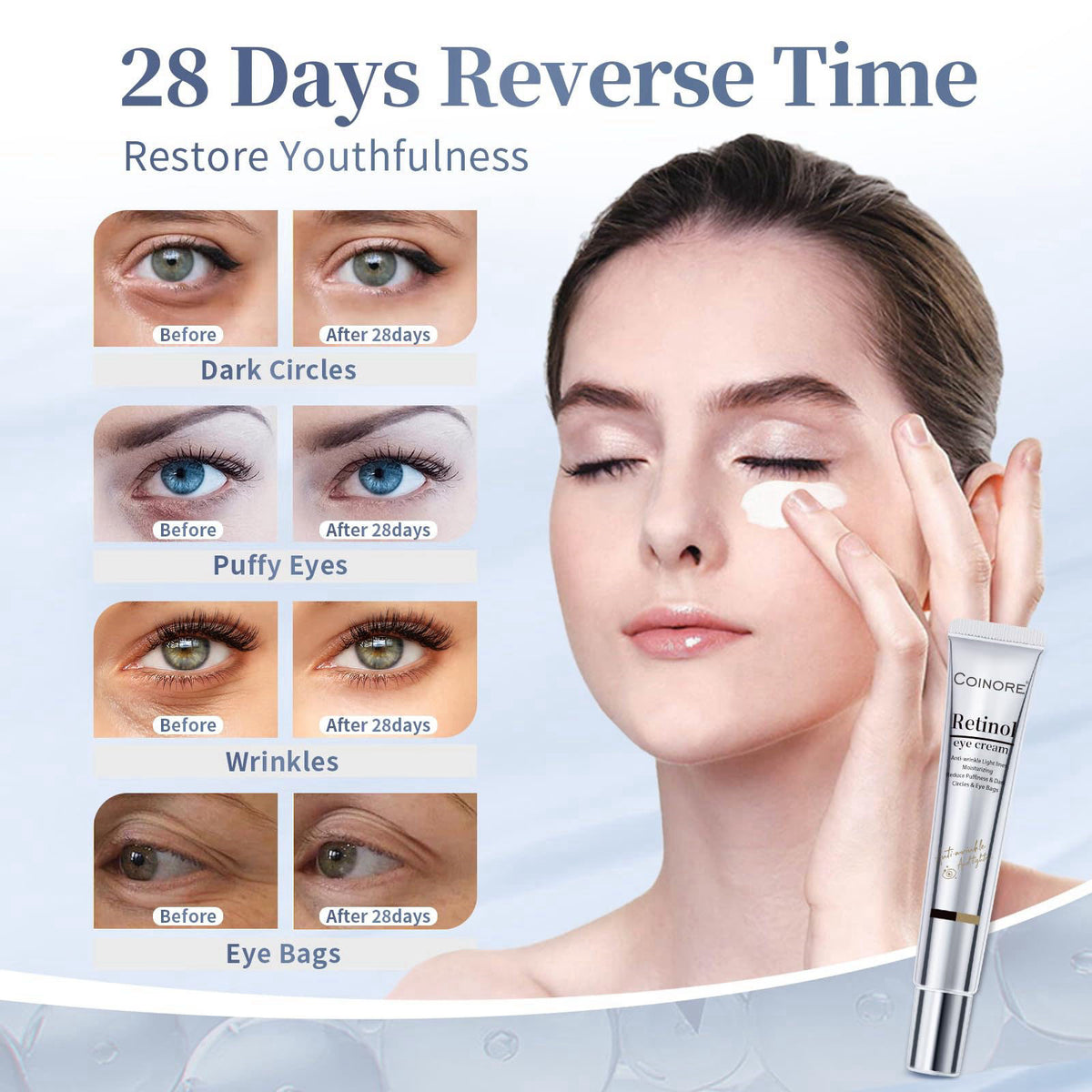 coinore Retinol Under Eye Cream - Anti-Aging Treatment for Dark Circles, Puffiness & Wrinkles, Gentle Formula for Men & 