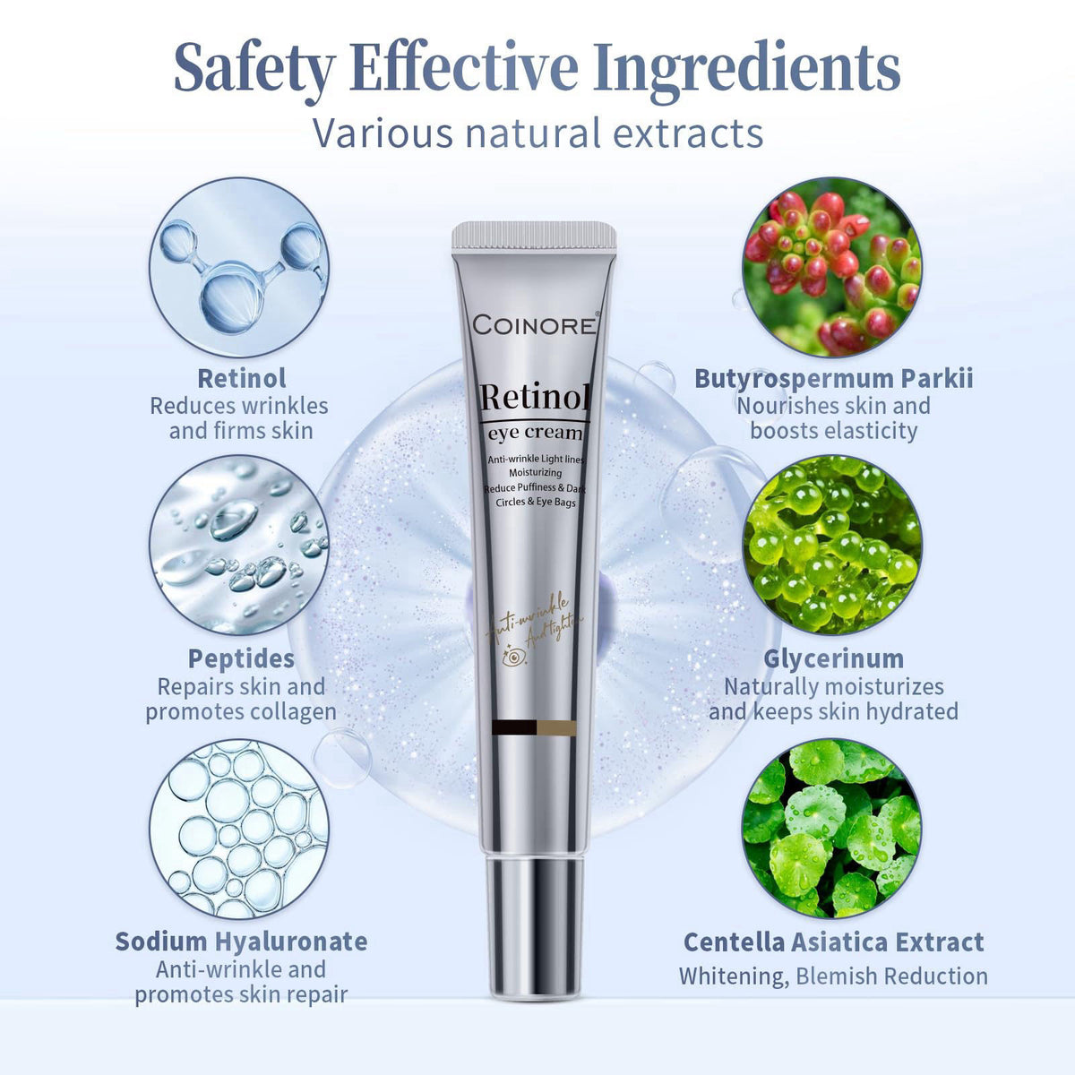 coinore Retinol Under Eye Cream - Anti-Aging Treatment for Dark Circles, Puffiness & Wrinkles, Gentle Formula for Men & 