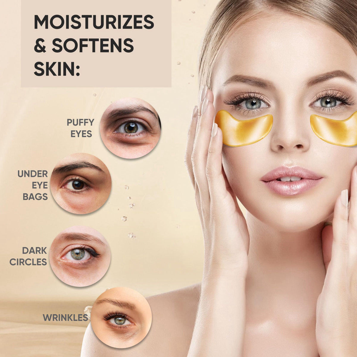 Bukamkom 200Pcs/100 Pair Under Eye Patches Gold for Dark Circles, Puffy Eyes, and Wrinkles, 24K Gold Eye Mask for Face, 