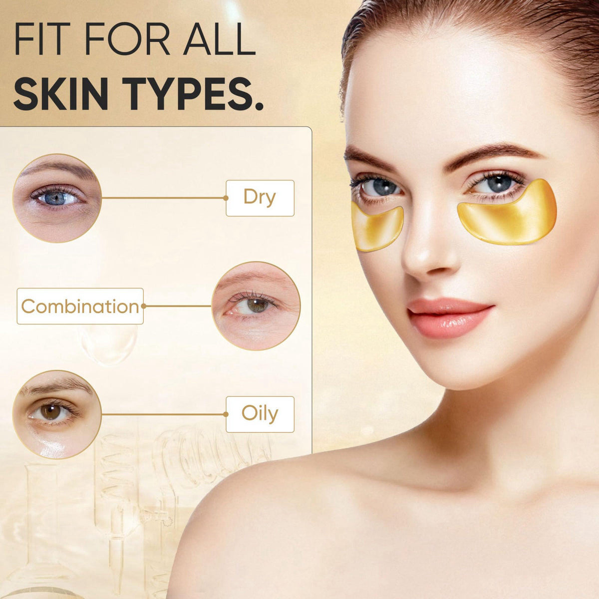 Bukamkom 200Pcs/100 Pair Under Eye Patches Gold for Dark Circles, Puffy Eyes, and Wrinkles, 24K Gold Eye Mask for Face, 